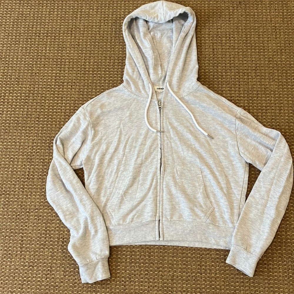 Garage Heather Gray Cropped Zip Up Hoodie sz M